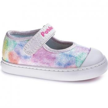 Zapatillas de lona de bebé niña plateadas con cierre adherente