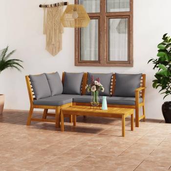 4-Piece Solid Acacia Wood Garden Lounge Set with Cushions