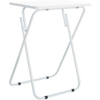 Mesita auxiliar plegable de metal y madera DM blanca de 48x38x66 cm