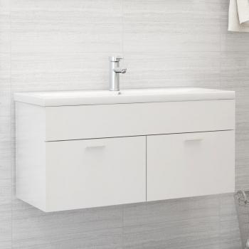 Mueble con lavabo blanco brillante de aglomerado y madera de ingeniería