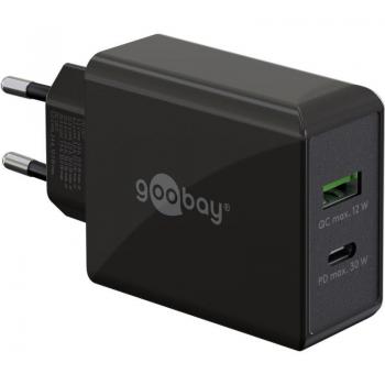 Cargador Rápido Doble USB-C PD (Power Delivery) 30 W - Negro