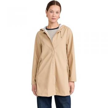 Chaqueta A-Line Impermeable para Mujer en Color Arena con Capucha y Bolsillos