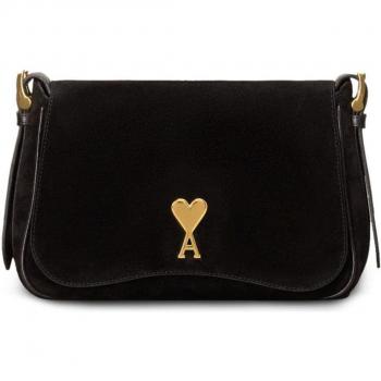 Ami Paris Women's Paname Leather Shoulder Bag in Black | Size UNI | ULL165AL0053001