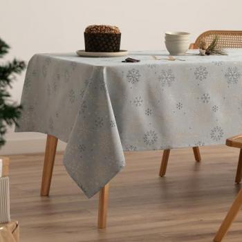 Mantel Rectangular Jacquard Navidad Algodón 140x100 cm Azul y Oro con Copos de Nieve