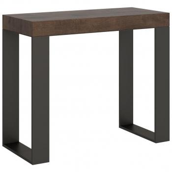 Consola extensible 90x40/300 cm efecto madera nogal y hierro con estructura de hierro en color anthracita