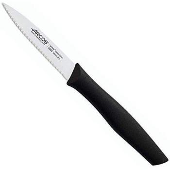 Arcos Serie Nova, Cuchillo Mondador, Hoja Serrada de Acero Inoxidable de 85 mm, Mango de Polipropileno Color Negro