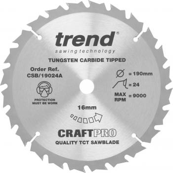 Trend CRAFTPRO Wood Cutting Saw Blade 190mm 24T 16mm