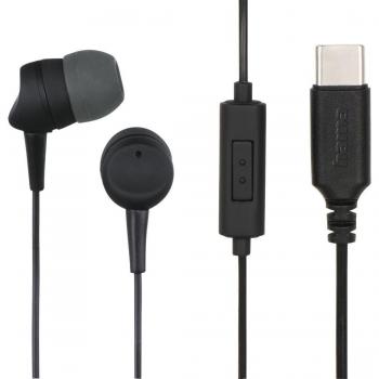 Auriculares In-Ear Hama Sea II con Micrófono, Cableado, Protección contra Dobles y Conexión USB-C, Color Negro