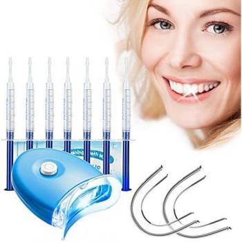 Blanqueador Dental Profesional Kit de Blanqueamiento Dental Teeth Whitening Kit,Para Manchas de Humo, Dientes Negros, Dientes Amarillos-10x3ML Gel, 1x Luz LED, 2x Bandeja Dental
