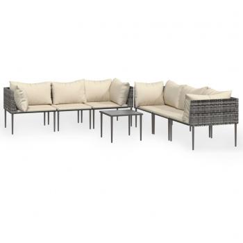 7 Piece Grey Poly Rattan Garden Lounge Set with Cushions