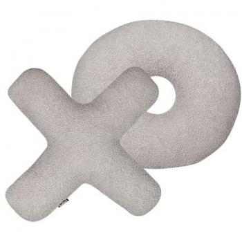 Conjunto de 2 cojines decorativos en forma de letras XO, tela afelpada gris claro