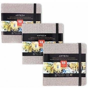 Arteza blocs de acuarela 14x14 cm paquete de 3 88 paginas tapa dura color gris papel de 230 gm libreta de dibujo de acuarela ideal como diario de viaje y bloc para medios mixtos