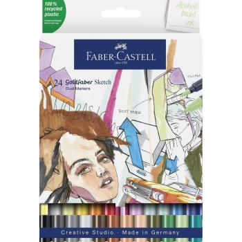 Set de Rotuladores Faber-Castell Goldfaber Sketch con Doble Punta (Fina y Pincel) a Base de Alcohol, 24 Colores Surtidos