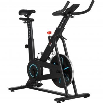 HOMCOM Bicicleta Estática de Spinning con Volante de Inercia 6,5 kg, Asiento y Manillar Ajustables en Altura, Pantalla LCD, Pulsómetro y Ruedas