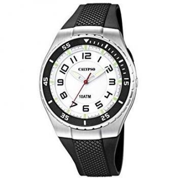 Calypso Men's Quartz Watch with White Dial Analogue Display and Black Plastic Strap K6063/3