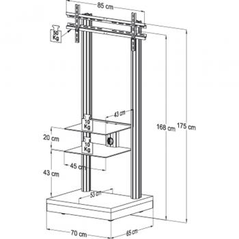 Soporte de TV con ruedas Monte Visolo2 (hasta 70, 45 kg), con estante, color negro