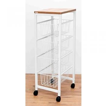Duett Carrito verdulero de 4 cestas con sobre de Madera en Color Blanco, 30 x 37,5 x 88 cm, 998171