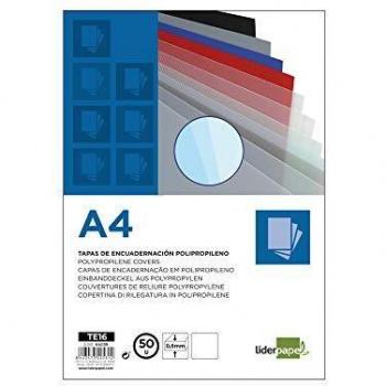 Liderpapel TE16 - Pack de 50 tapas de encuadernación, color transparente, A4, 0.8 mm