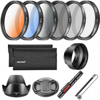 Neewer Kit Filtro de Lente 58mm Incluye: Filtro CPL ND4 ND8,Filtro Graduado de Color,Parasol Tulipán,Tapa Plegable,Tapa Encargado Titular,Pluma de Tela Limpieza,Filtro de Bolsa