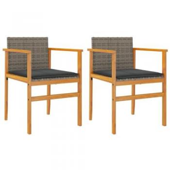 vidaXL Garden Chairs with Cushions 2 pcs Grey Poly Rattan & Solid Wood