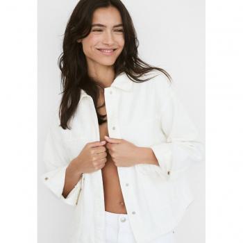 Ecru Twill Overshirt with Pockets for Women, Size M