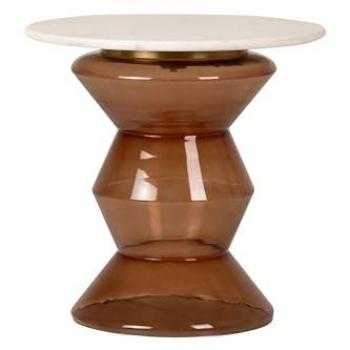 Mesa Auxiliar de Cristal y Mármol Marrón Manit 50x50x50 cm - Alta Calidad