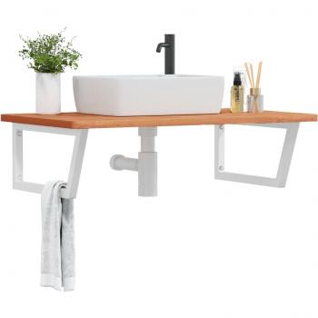 Estante de lavabo de pared de acero y madera maciza de haya Vidaxl Marrón