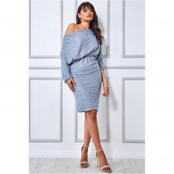 Goddiva Sequin Cowl Neck Midi Dress - Silver
