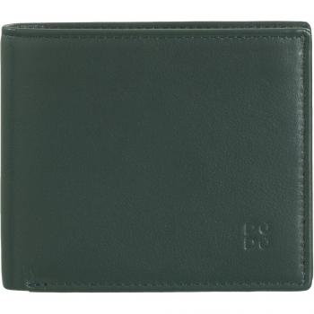 Cartera horizontal de piel de becerro Dudu en verde con detalles a contraste y cartera pequeña RFID para hombres en cuero multicolor con titular de tarjeta