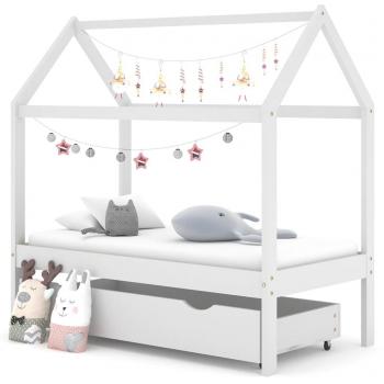 Estructura de cama infantil y cajón madera pino blanca 70x140cm