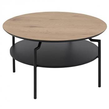 Mesa de café redonda Goldington, 80 cm, color marrón (roble salvaje), con marco decorativo y 1 estante, material MDF y acero
