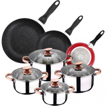 Pack de 3 sartenes San Ignacio (ø16cm, ø20cm, ø24cm) + batería de cocina de 8 piezas en acero inoxidable