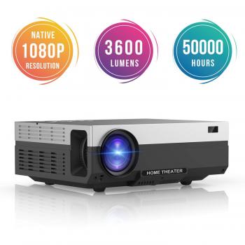 Proyector Full HD, Beamerking LED Proyector 1080P Resolución nativa de 1920 x 1080 Videoproyector Portátil 3600 Lúmenes HDMI/VGA/USB/ AV, Proyector Cine en casa