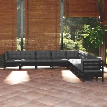 Conjunto de Muebles de Jardín 9 Piezas con Cojines de Madera Maciza de Pino Negro