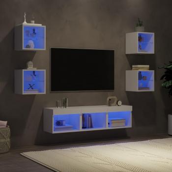 Muebles de TV de pared con LED 7 piezas en madera ingeniería blanco