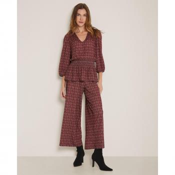 Trucco - Pantalones de campana de mujer crop fluido, estampado y elástico en cintura