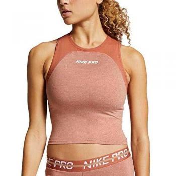 NIKE Pro Tank Camiseta de Tirantes, Mujer, Dusty Peach/Heather/White, Large