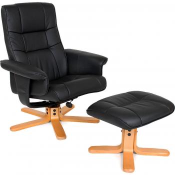 Sillón de TV con taburete modelo 1 Tectake - Respaldo oscilante, acolchado suave y cómodo, giro de 360°, base estable de madera, sillón de cuero sintético para salón