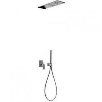 Tres Griferia - Kit De Ducha Monomando Empotrado Cuadro Con Cierre Y Regulación De Caudal. · Cuerpo Empotrado Incluido · Rociador Ducha Inox A Pared 160X550 Mm.