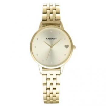 Reloj Radiant Mujer Sri Lanka RA609204, Reloj analógico de Cuarzo, Tamaño 33,5mm, Esfera Dorada, Correa de Acero Inoxidable dorada, Brazalete,
