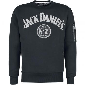 Jack Daniel's Jumper Mens Sweater chenille print and sleeve pocket Black-XL