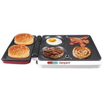Plancha Eléctrica Multifuncional 4 en 1 Beper P101CUD500 - 1000W, Antiadherente, Rojo