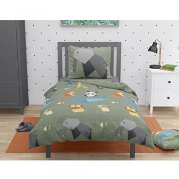 Juego de funda nórdica infantil Roupillon Animals 140 x 200 cm 100% algodón Verde Caqui 2 Piezas