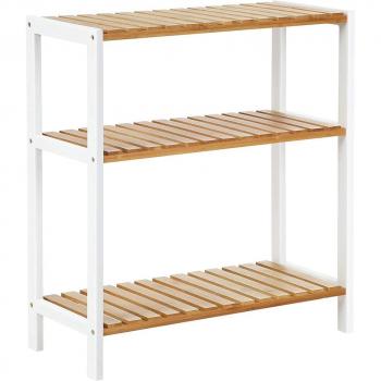 Estantería de Bambú Natural de 3 Estantes, Versátil como Organizador de Baño, Librería o Zapatero, Dimensiones 60x26x66 cm