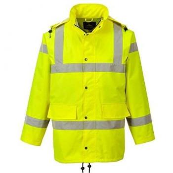 Chaqueta Hi-Vis Transpirable Oxford 300D Clase 3 Amarilla 3XL con Capucha Desmontable y Multi-Bolsillos