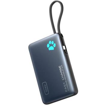 Cargador portátil INIU PowerPaw 10,000 mAh ultra delgado con carga rápida PD 20W y cable integrado, batería externa compatible con iPhone, Samsung, Google y más