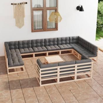 14-Piece Solid Pine Garden Lounge Set with Cushions