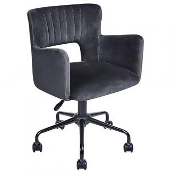 Silla de oficina de terciopelo negro Sanilac con reposabrazos, respaldo recortado, altura ajustable y base en estrella de metal negro