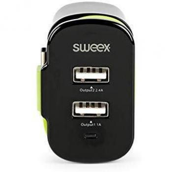 NEDIS Ch027Bl Cargador de Pared 3-Salidas 3 a 2 X USB/USB-C, Negro/Verde