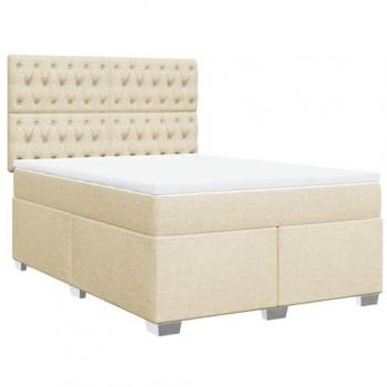 Cama Box Spring con Colchón de Tela Color Crema 160x200 cm